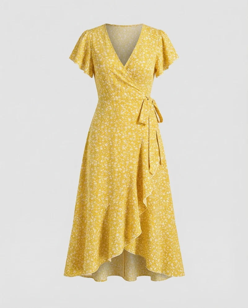 Damen Wickel-Maxikleid mit Beinschlitz