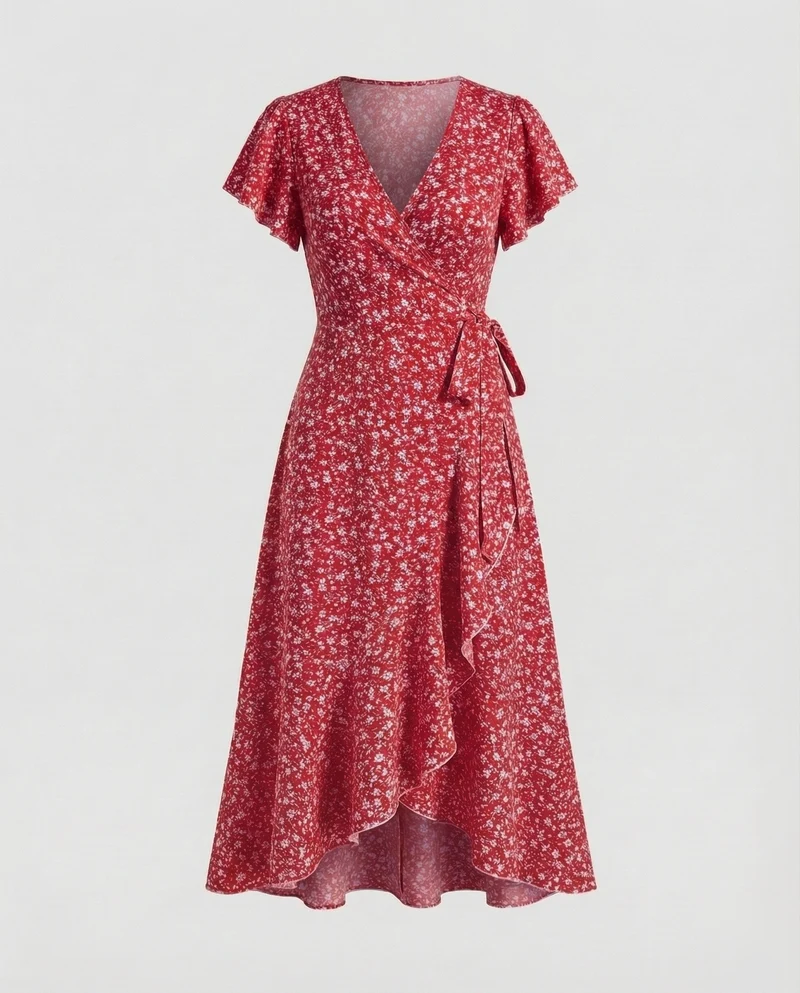 Damen Wickel-Maxikleid mit Beinschlitz
