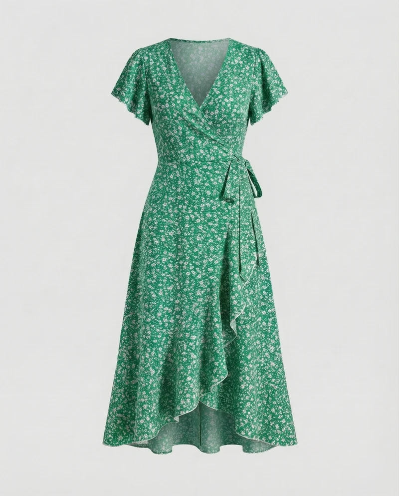 Damen Wickel-Maxikleid mit Beinschlitz