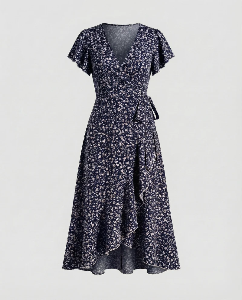 Damen Wickel-Maxikleid mit Beinschlitz