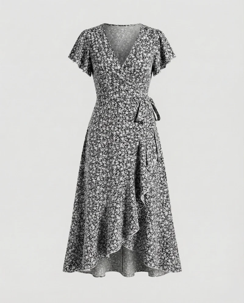 Damen Wickel-Maxikleid mit Beinschlitz
