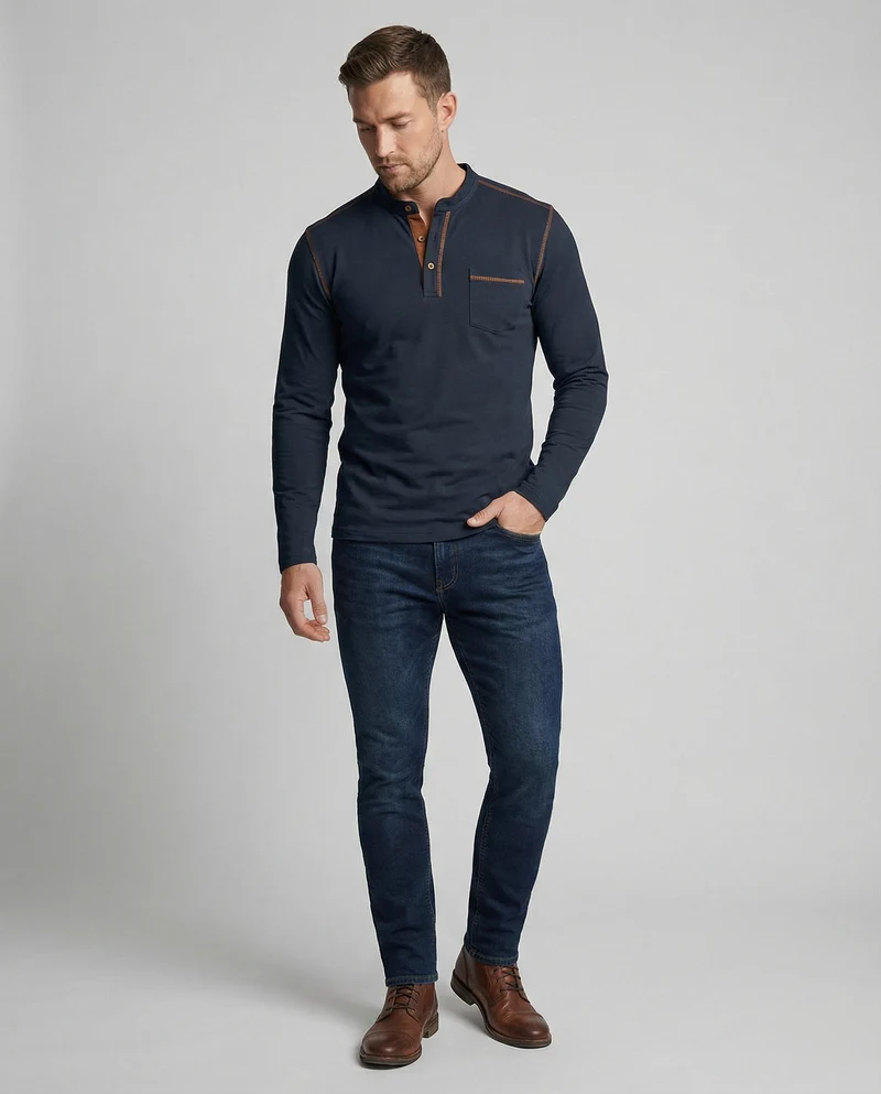 Langarm Henley Shirt