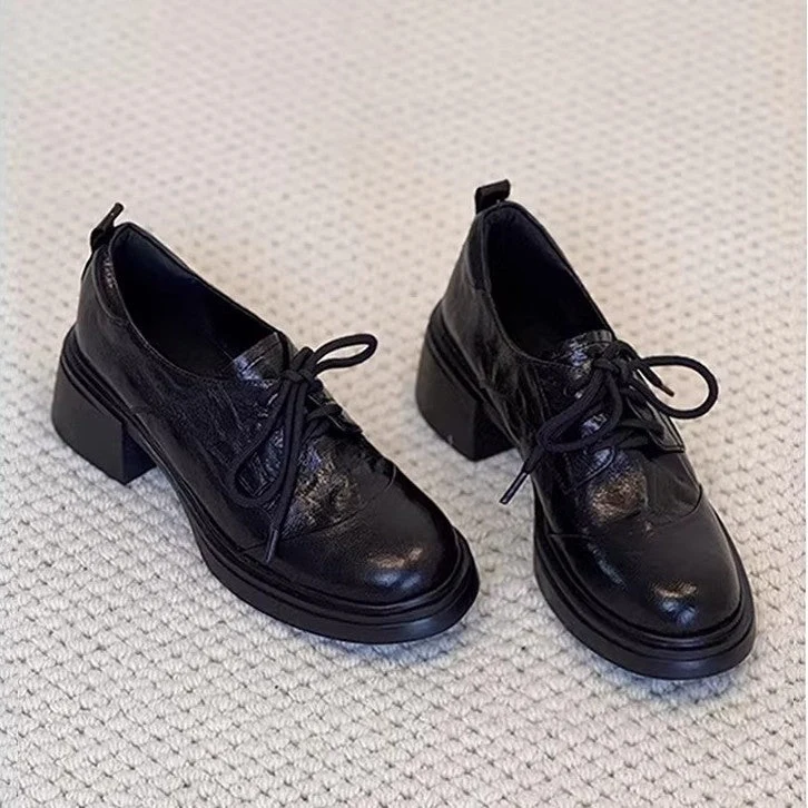Damen elegante Schnürschuhe mit modischem Blockabsatz und hochwertiger Kunstleder-Oberfläche