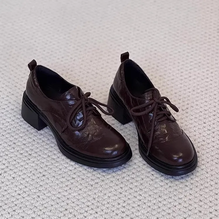 Damen elegante Schnürschuhe mit modischem Blockabsatz und hochwertiger Kunstleder-Oberfläche