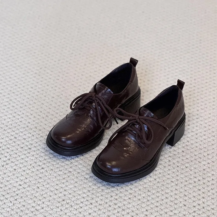 Damen elegante Schnürschuhe mit modischem Blockabsatz und hochwertiger Kunstleder-Oberfläche