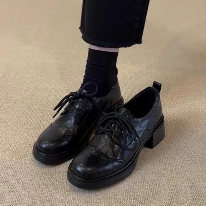 Damen elegante Schnürschuhe mit modischem Blockabsatz und hochwertiger Kunstleder-Oberfläche