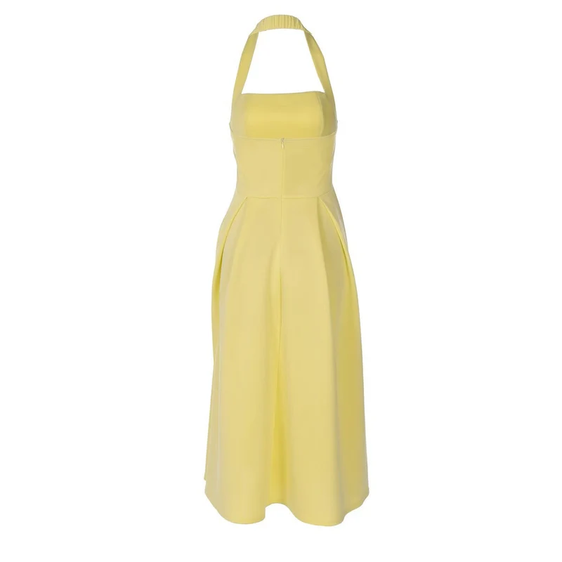 Damen Elegantes Midikleid mit tiefem V-Ausschnitt und stilvollem Faltenrock