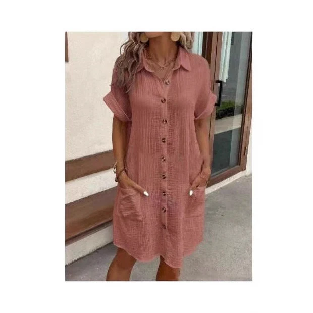 Damen lässiges Hemdblusenkleid mit Knopfdetails und Taschen