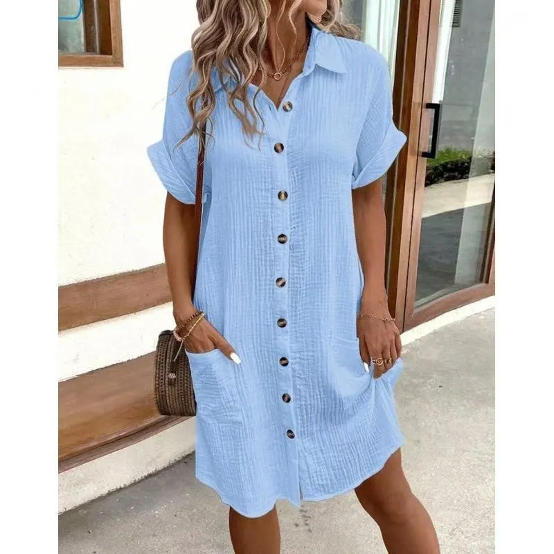 Damen lässiges Hemdblusenkleid mit Knopfdetails und Taschen