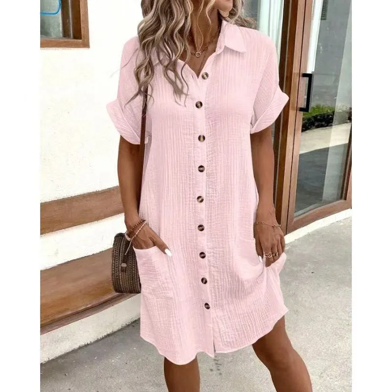 Damen lässiges Hemdblusenkleid mit Knopfdetails und Taschen