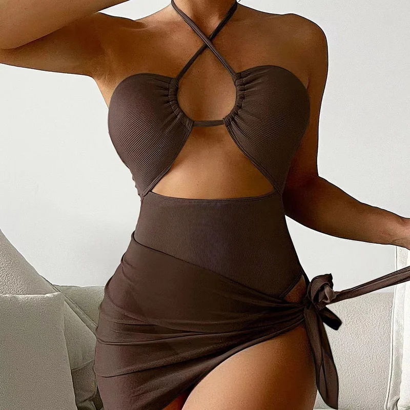 Damen Cut-Out Badeanzug mit Chic-Rock-Design und elegantem Knotendetail Nord Taschen