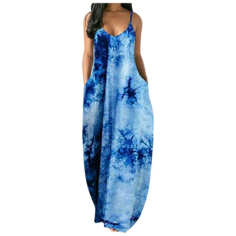 Damen Bohemian Batik-Maxikleid mit Taschen Nord Taschen