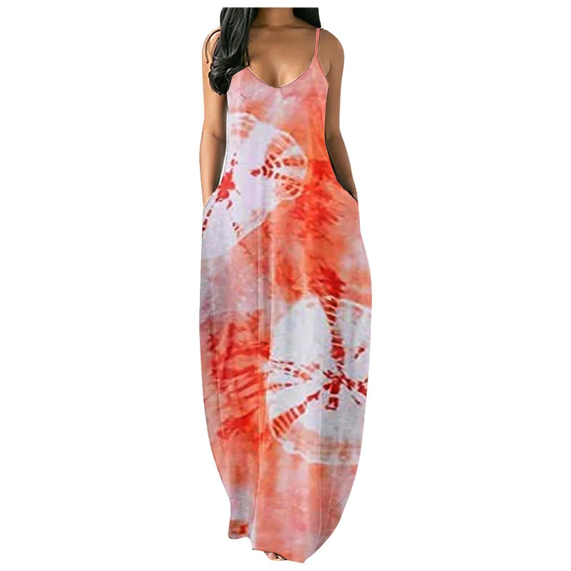 Damen Bohemian Batik-Maxikleid mit Taschen Nord Taschen