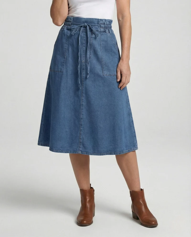 Midirock Damen Jeans Tunnelzug