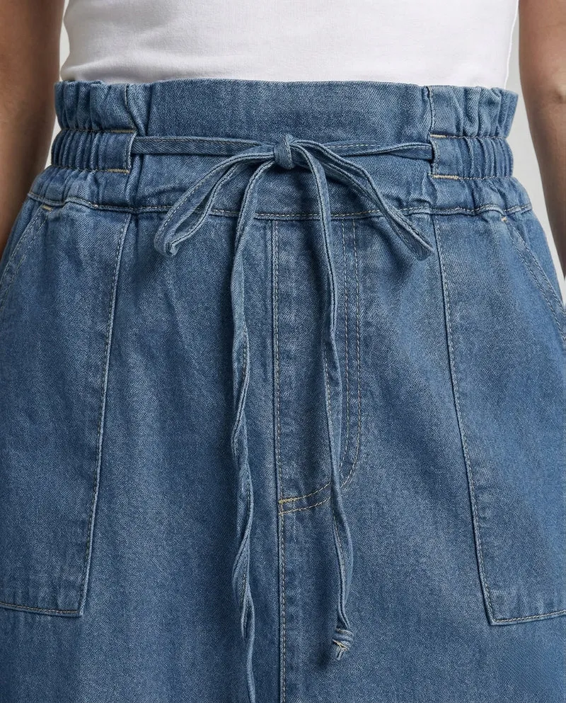 Midirock Damen Jeans Tunnelzug
