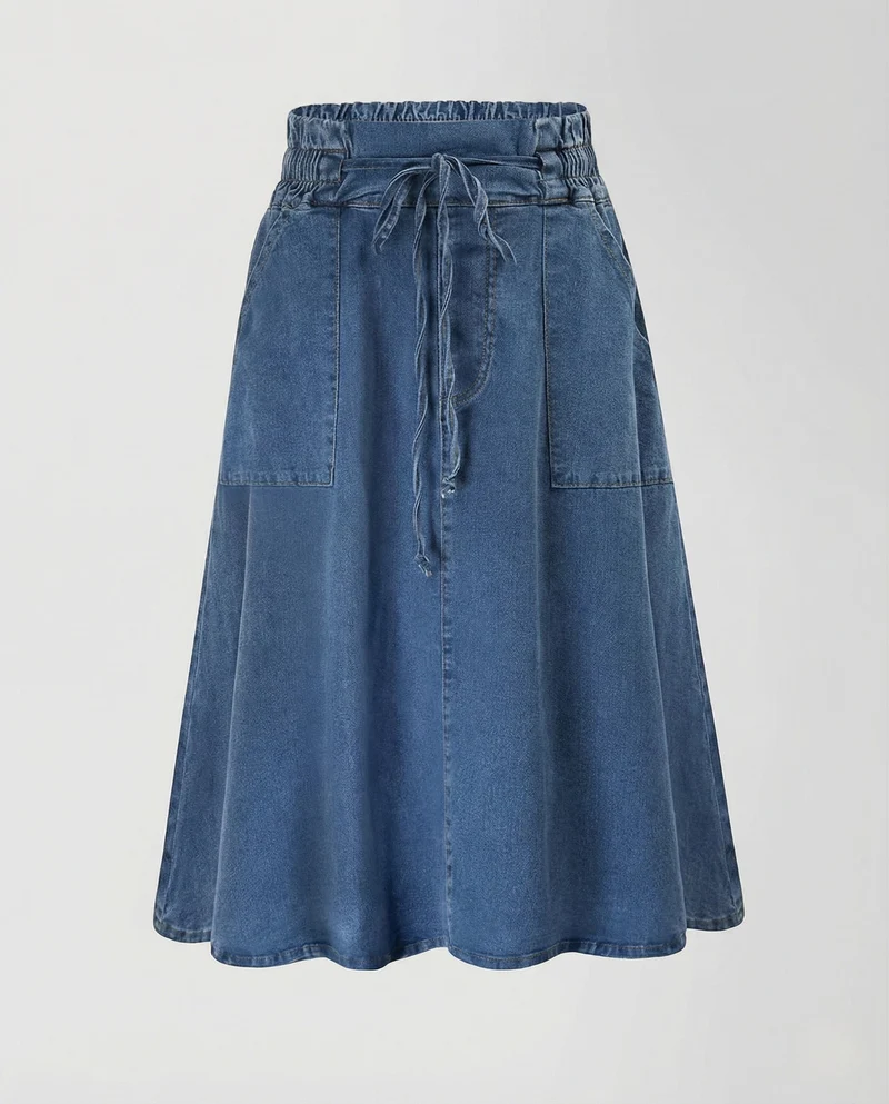 Midirock Damen Jeans Tunnelzug