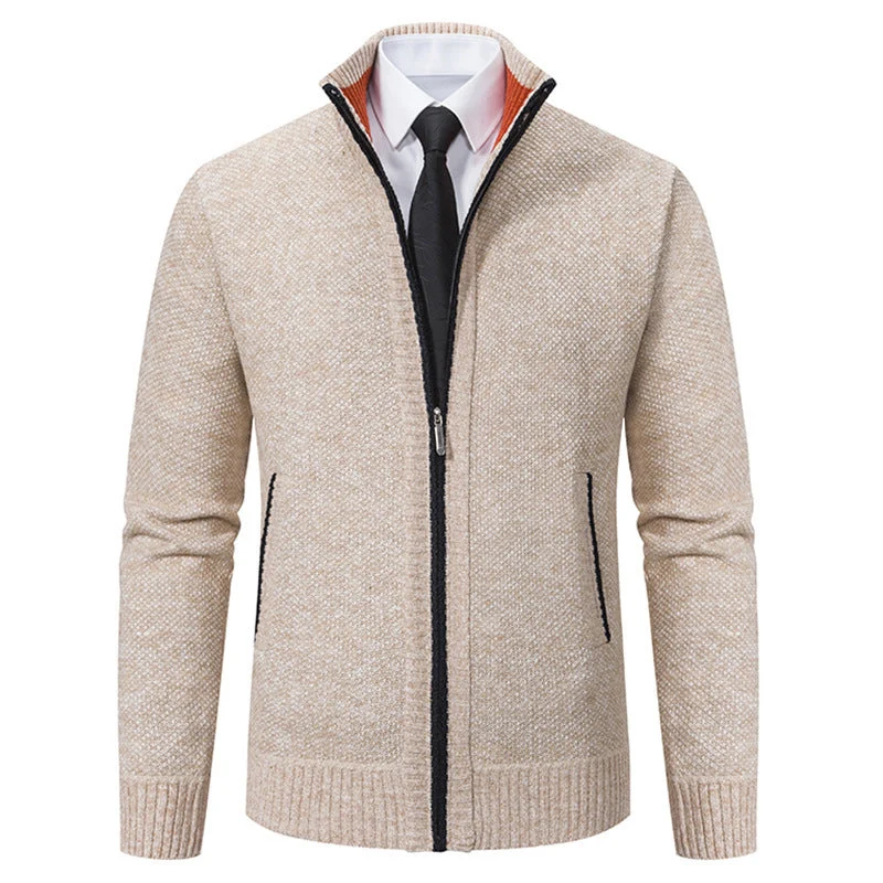 Herren elegante Strickjacke mit durchgehendem Reißverschluss und strukturiertem Design