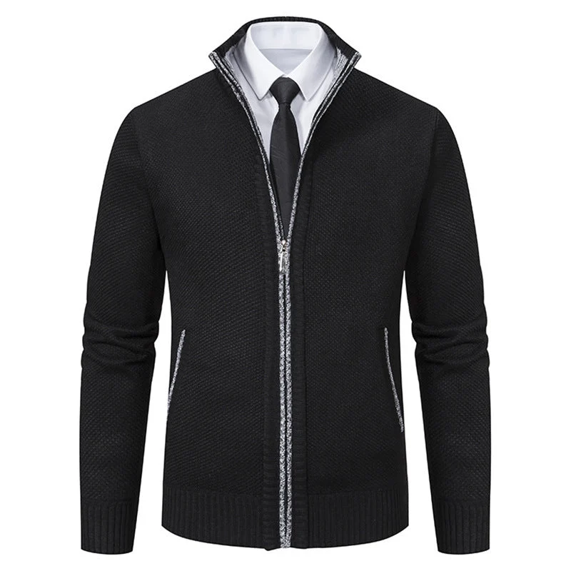 Herren elegante Strickjacke mit durchgehendem Reißverschluss und strukturiertem Design