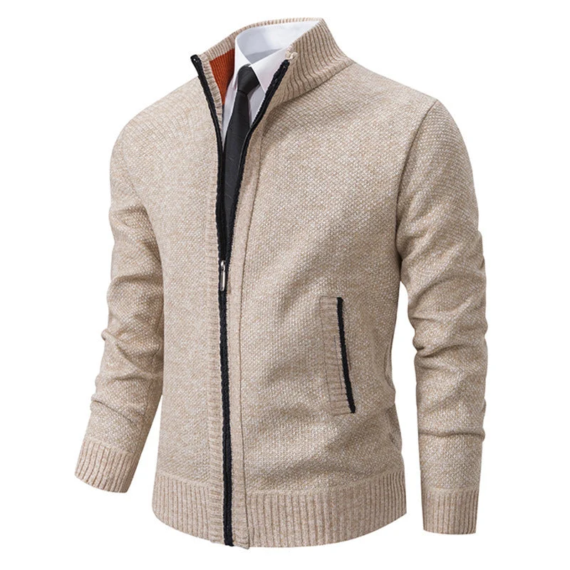 Herren elegante Strickjacke mit durchgehendem Reißverschluss und strukturiertem Design