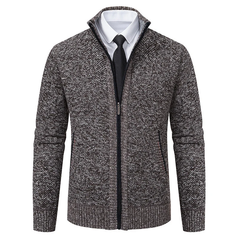 Herren elegante Strickjacke mit durchgehendem Reißverschluss und strukturiertem Design