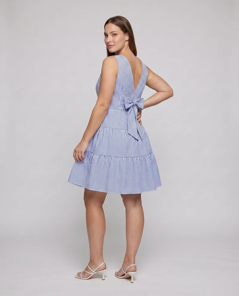 Damen Stufenkleid Ausgestellter Rock Rundhals Tailliert