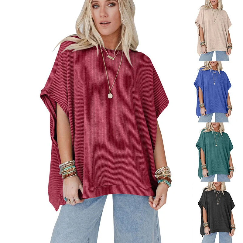 Damen Oversized T-Shirt mit Rippenstruktur Nord Taschen