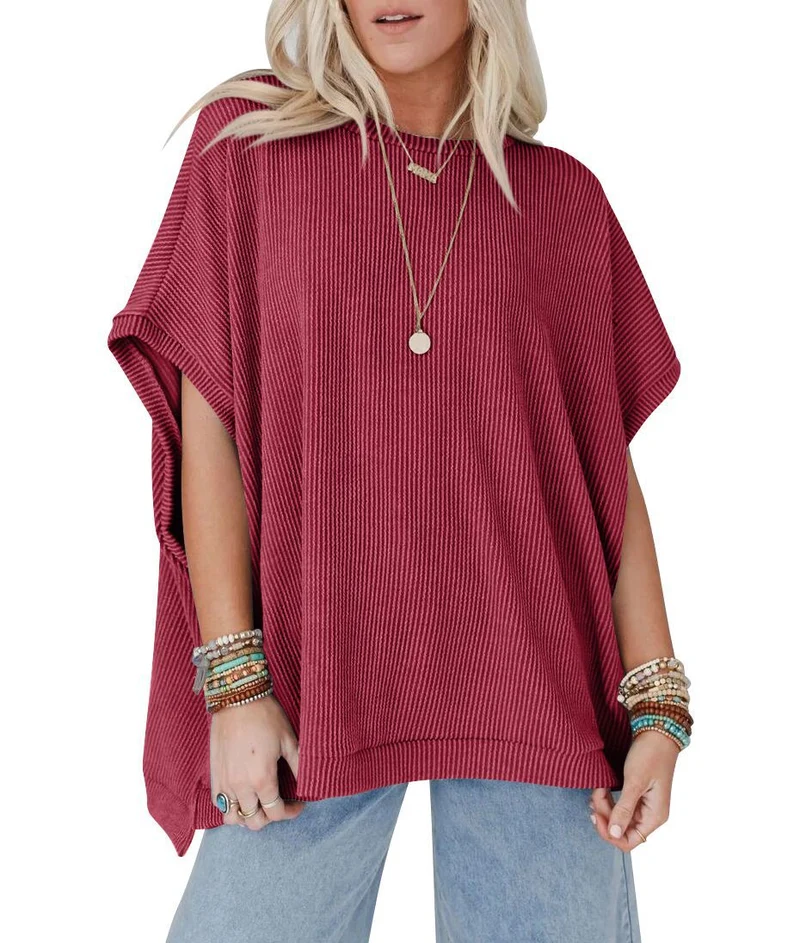 Damen Oversized T-Shirt mit Rippenstruktur Nord Taschen