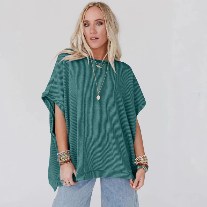 Damen Oversized T-Shirt mit Rippenstruktur Nord Taschen