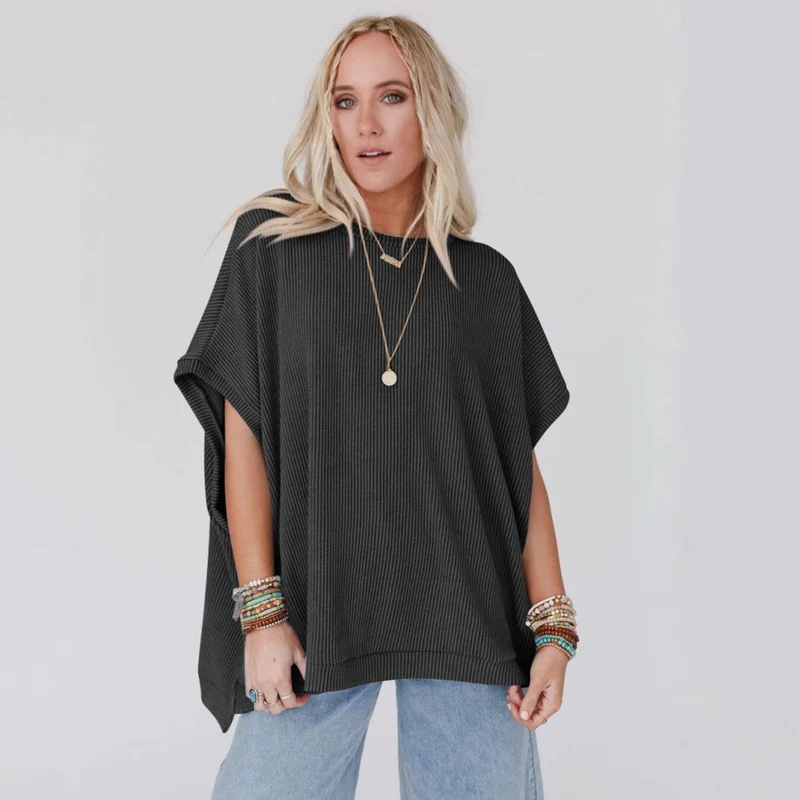 Damen Oversized T-Shirt mit Rippenstruktur Nord Taschen