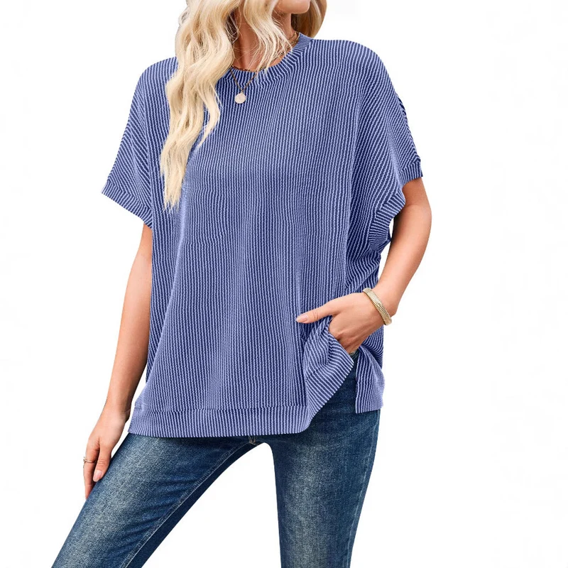 Damen Oversized T-Shirt mit Rippenstruktur Nord Taschen