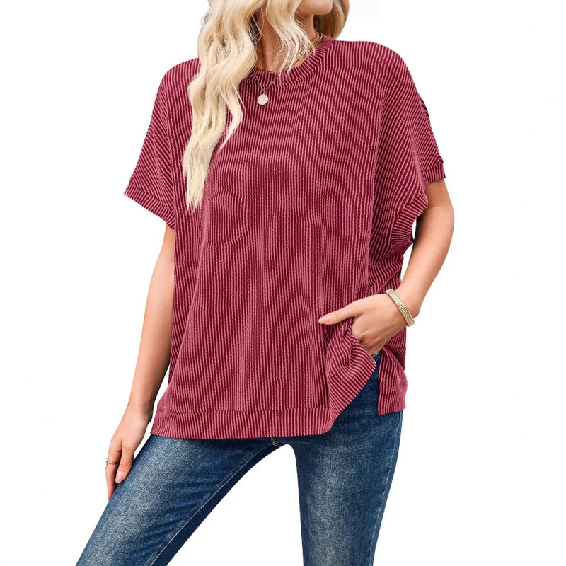 Damen Oversized T-Shirt mit Rippenstruktur Nord Taschen