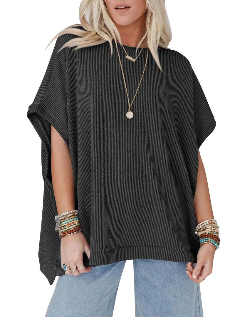 Damen Oversized T-Shirt mit Rippenstruktur Nord Taschen