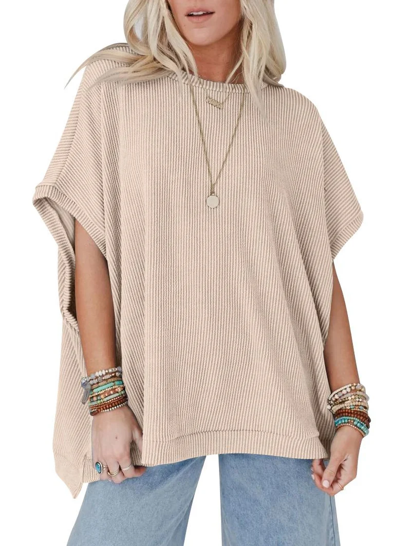 Damen Oversized T-Shirt mit Rippenstruktur Nord Taschen