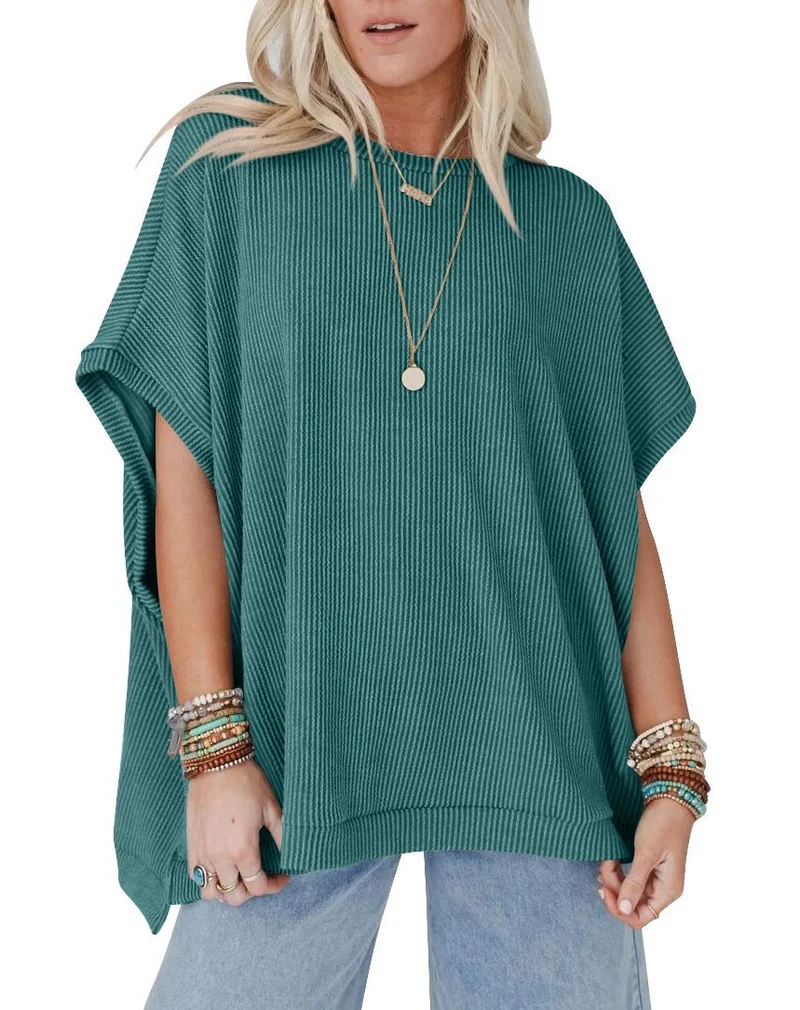 Damen Oversized T-Shirt mit Rippenstruktur Nord Taschen