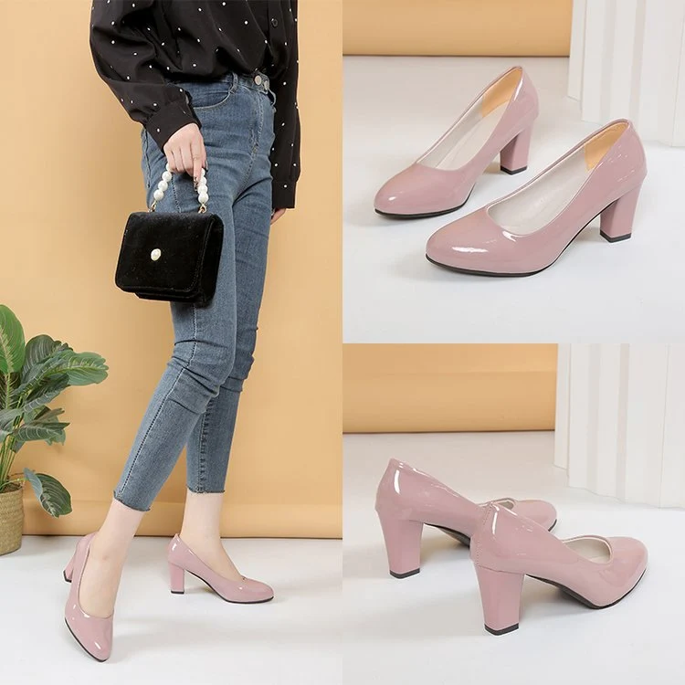 Damen klassische Pumps mit elegantem Glanz und bequemen Blockabsatz Nord Taschen