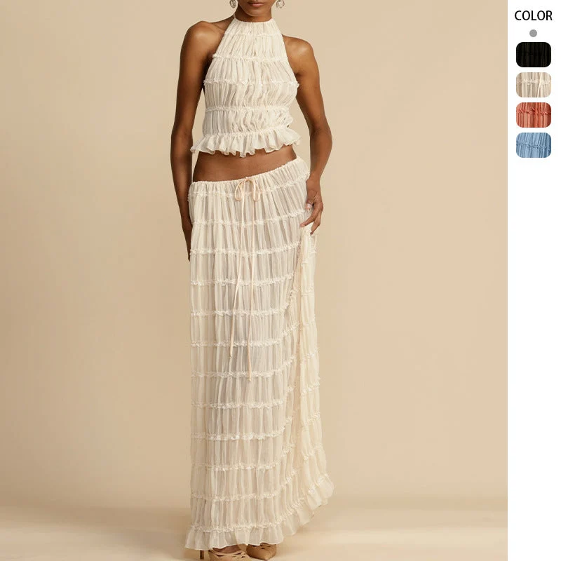 Damen Elegantes und verspieltes Zweiteiliges Sommerkleid mit gerafftem Oberteil und fließendem Rock