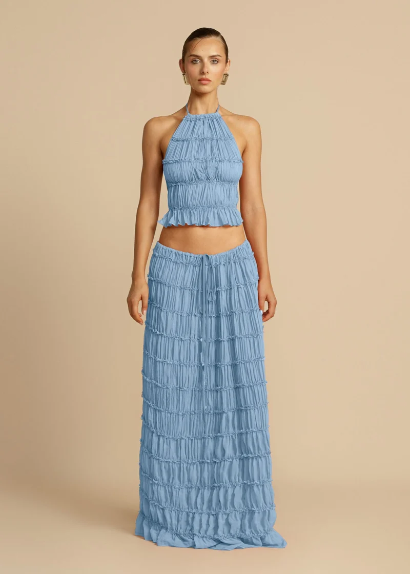 Damen Elegantes und verspieltes Zweiteiliges Sommerkleid mit gerafftem Oberteil und fließendem Rock