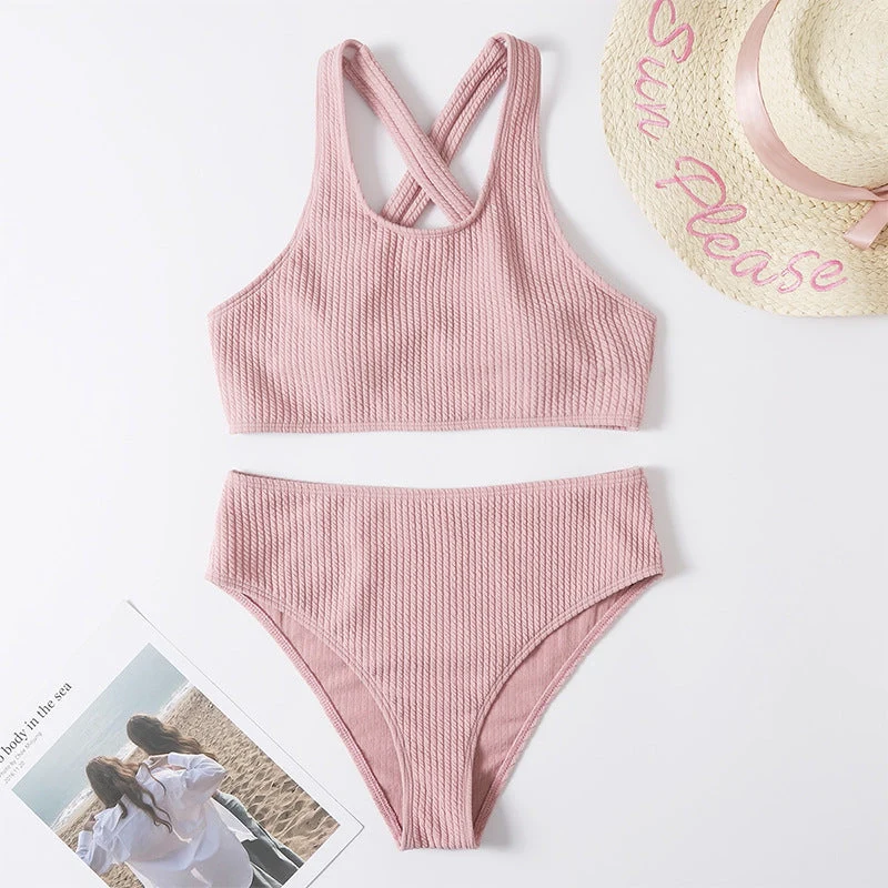 Damen Sportliches Bikini-Set mit hoch geschnittenem Slip und modischem Rückenträger Nord Taschen