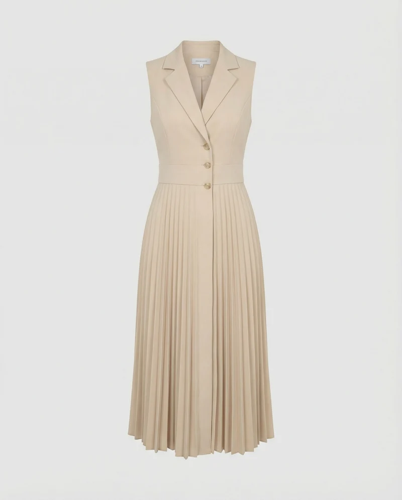 Damen Midikleid ärmellos mit Plisseerock