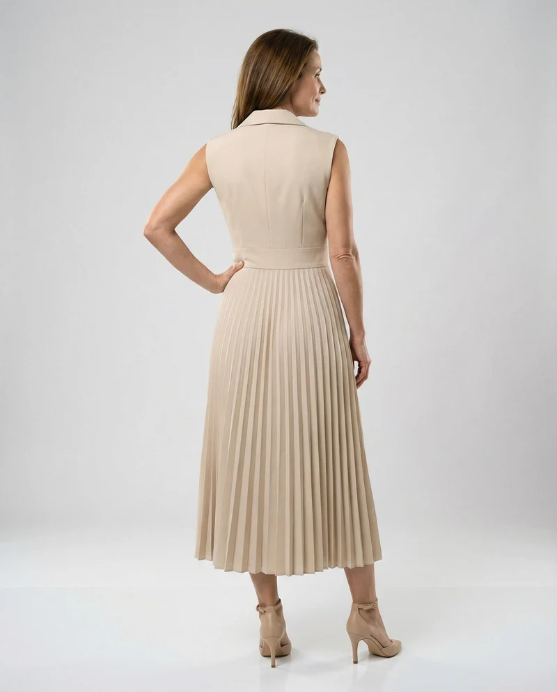 Damen Midikleid ärmellos mit Plisseerock