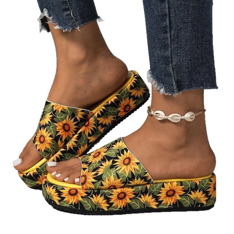 Damen Clogs mit elegantem Sonnenblumenmuster und komfortabler Plattform-Sohle Nord Taschen