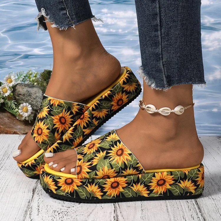 Damen Clogs mit elegantem Sonnenblumenmuster und komfortabler Plattform-Sohle Nord Taschen