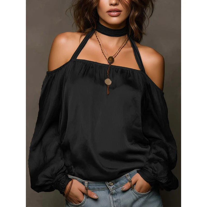Damen Off-Shoulder Bluse mit voluminösen Ärmeln und Choker
