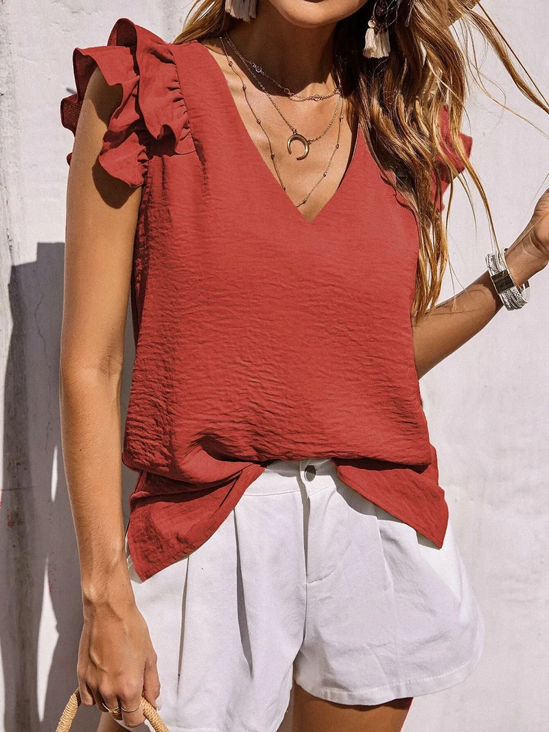 Damen Sommerbluse mit Versäuberung und modischen Rüschen