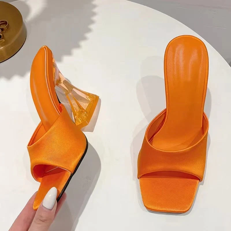 Damen Modische Flip-Flops mit transparentem Blockabsatz
