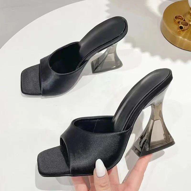 Damen Modische Flip-Flops mit transparentem Blockabsatz
