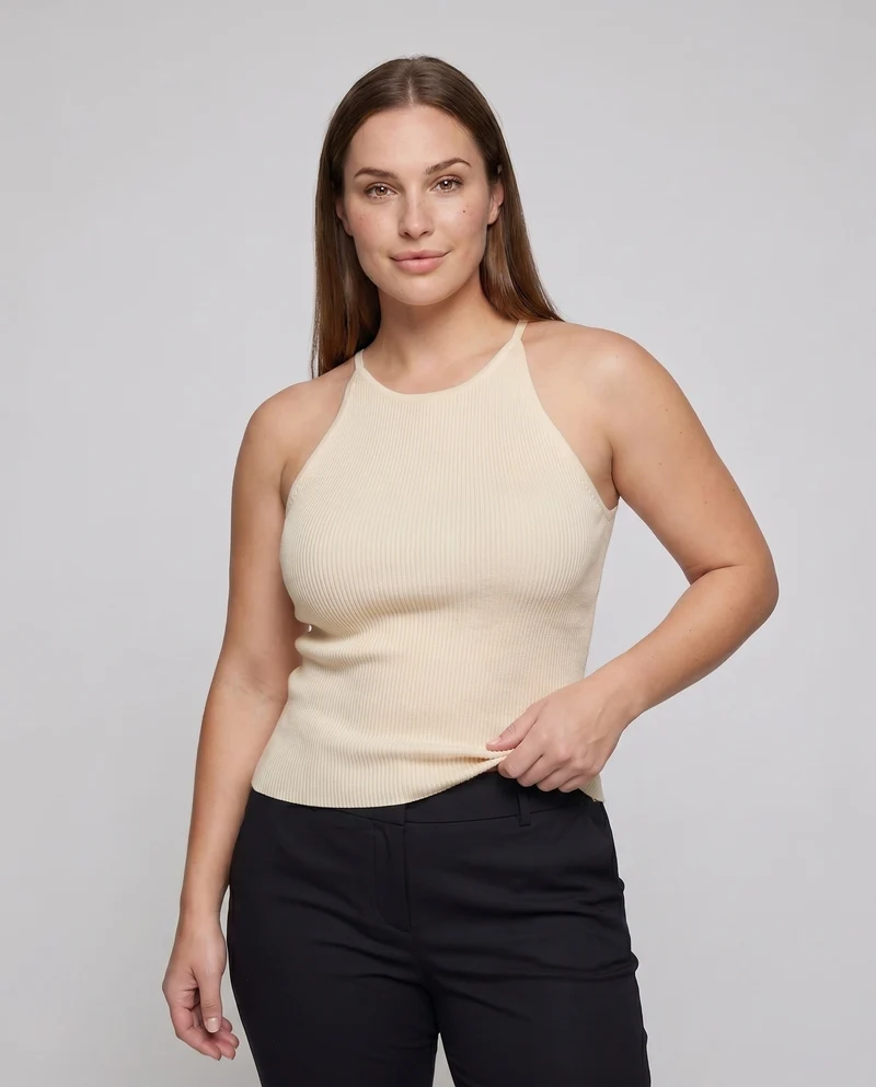 Damen Hochwertiges Strick-Tanktop mit feinen Rippdetails