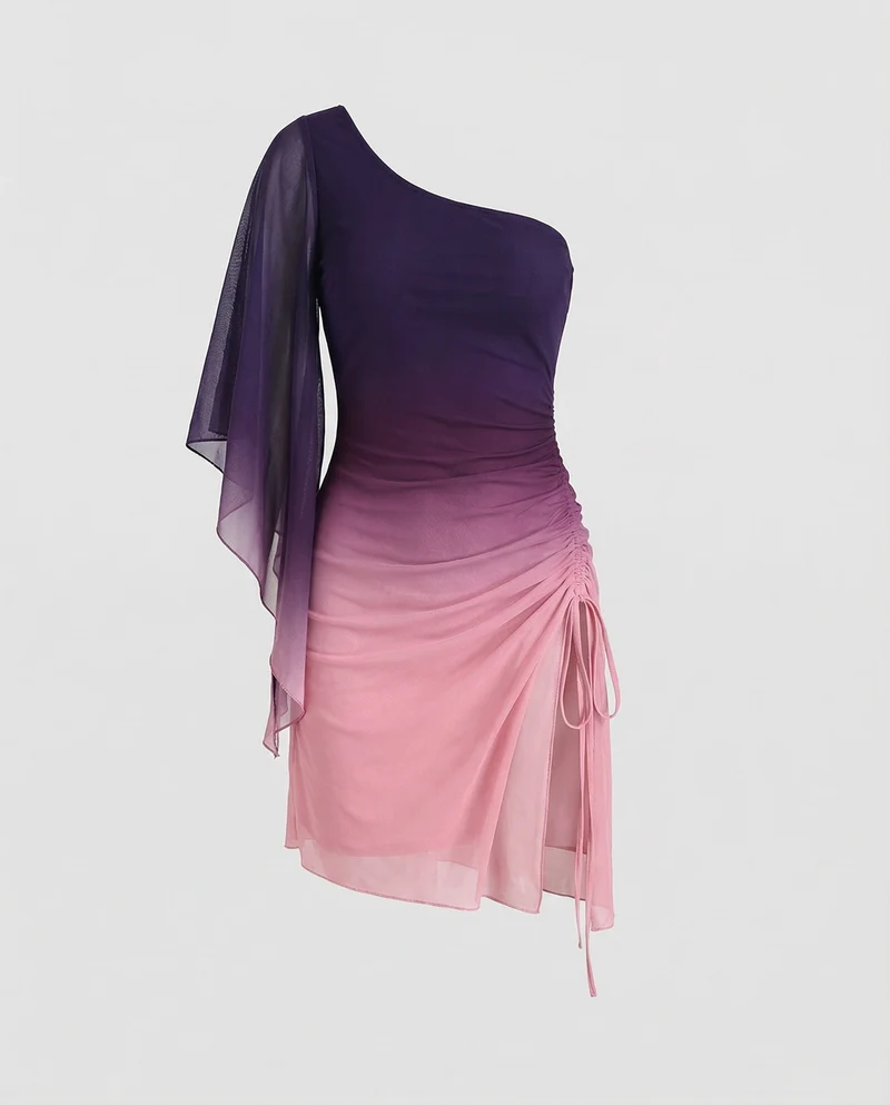 Damen Asymmetrisches Abendkleid Raffung Beinschlitz
