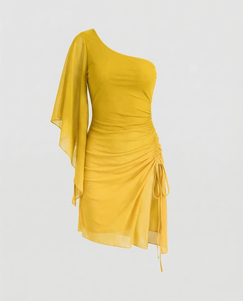 Damen Asymmetrisches Abendkleid Raffung Beinschlitz
