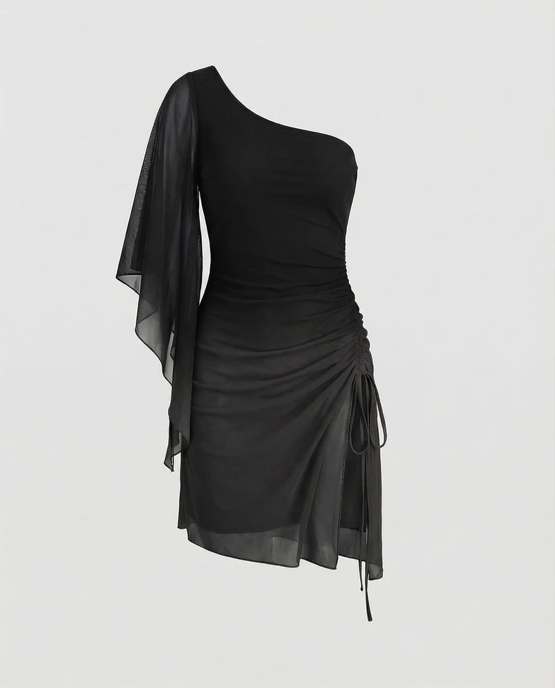 Damen Asymmetrisches Abendkleid Raffung Beinschlitz